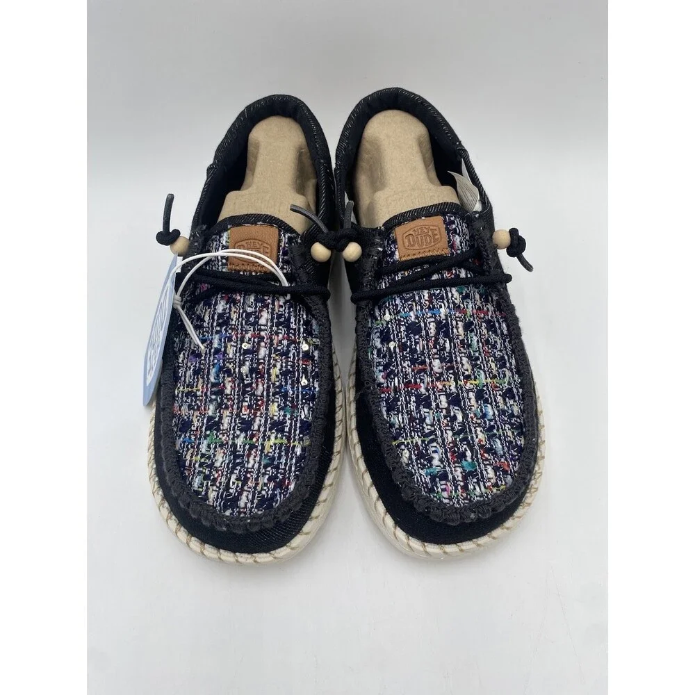 Hey Dude WENDY FUNK CRAFTED TWEED Women's NEW Casual Shoes Black Multiple Sizes